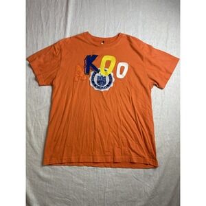 AKOO Orange Mens L Patchwork Logo Streetwear Hip Hop Y2K Cotton Blend T-Shirt
